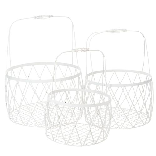 Drahtkörbe 3er-Set Weiss Metall Ø25/30/35cm mit Henkel für Dekoration online kaufen | Floristik24.ch