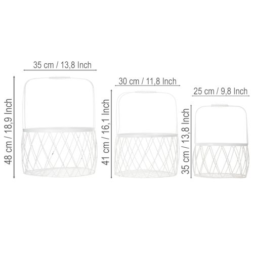 Drahtkörbe 3er-Set Weiss Metall Ø25/30/35cm mit Henkel für Dekoration | Floristik24.ch