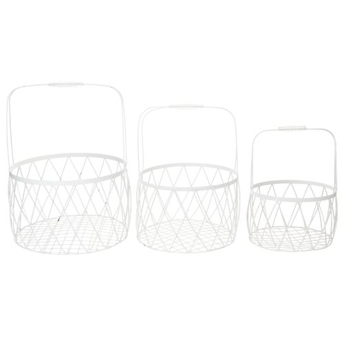 Drahtkörbe 3er-Set Weiss Metall Ø25/30/35cm mit Henkel für Dekoration | Floristik24.ch