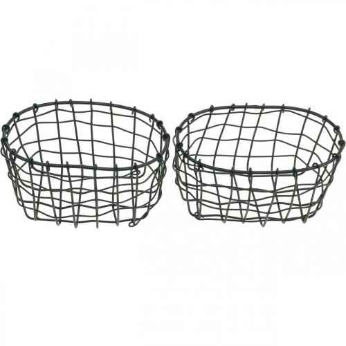 Floristik24 Deko Korb, Mini-Körbchen, Drahtkorb oval L12,5cm H6,5cm 2St