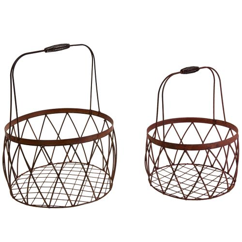 Floristik24 Drahtkorb Gitterkorb mit Henkel Gartendeko Rost Ø25/20cm 2er-Set