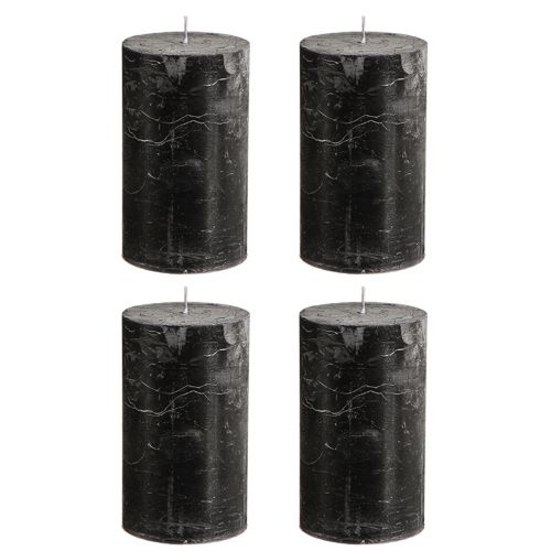 Artikel Schwarze Stumpenkerzen Durchgefärbt 70×120mm 4er Set - Rustikale Dekokerzen für stilvolle Tischdeko & Ambiente