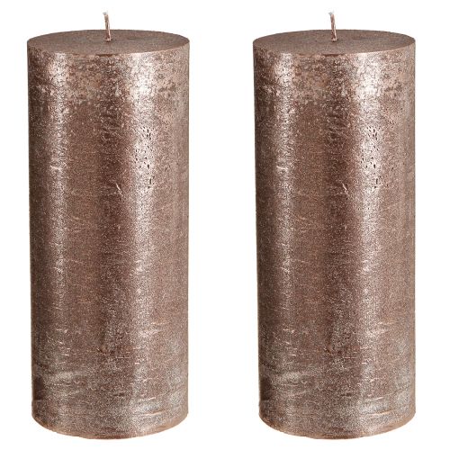 Artikel Durchgefärbte Stumpen Kerzen Kupfer 85mmx200mm 2er Set - Langbrenndauer, festliches Metallic-Design für Dekoration