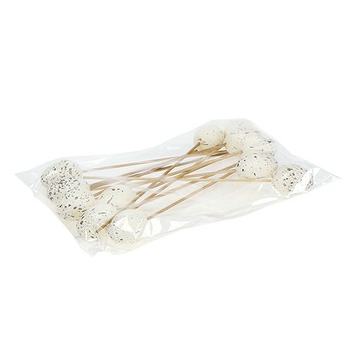 Floristik24 Ei am Stab Weiß 3,5cm L18cm 12St