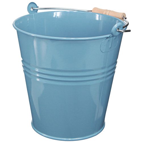 Artikel Eimer Metall Blau Pflanzkübel mit Holzgriff 26x22,5x23cm