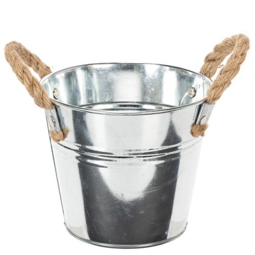 Eimer aus Metall mit Seilgriffen Ø14cm H12cm Silber Natur für Dekoration und Pflanzdesign online kaufen | Floristik24.ch