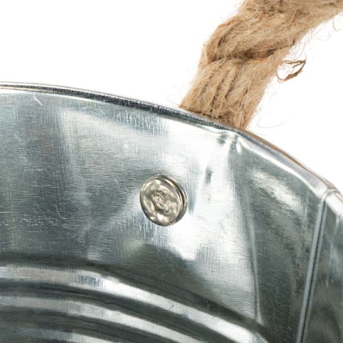 Eimer aus Metall mit Seilgriffen Ø14cm H12cm Silber Natur für Dekoration und Pflanzdesign | Floristik24.ch