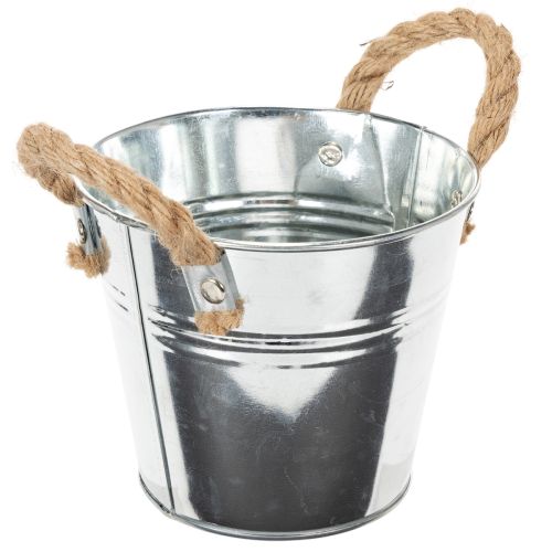 Eimer aus Metall mit Seilgriffen Ø14cm H12cm Silber Natur für Dekoration und Pflanzdesign | Floristik24.ch