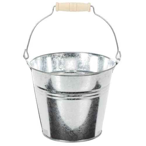 Eimer aus Zink Ø14cm H12cm, 6 Stück, glänzend mit Holzgriff, vielseitig einsetzbar online kaufen | Floristik24.ch