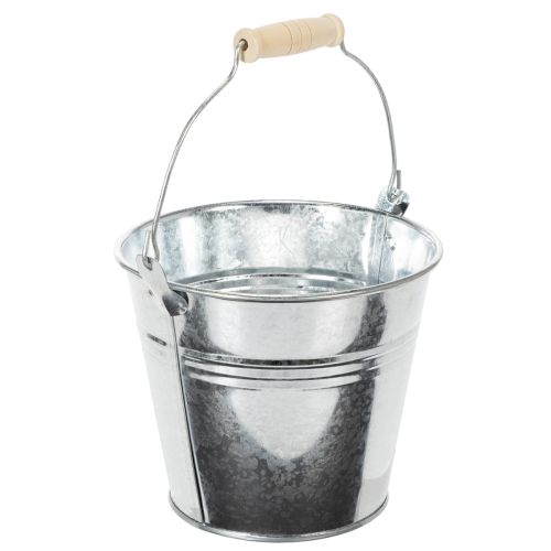 Eimer aus Zink Ø14cm H12cm, 6 Stück, glänzend mit Holzgriff, vielseitig einsetzbar | Floristik24.ch