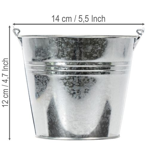 Eimer aus Zink Ø14cm H12cm, 6 Stück, glänzend mit Holzgriff, vielseitig einsetzbar | Floristik24.ch