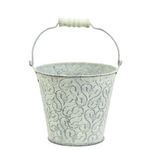 Zinkeimer mit Dekor Crème gewaschen Ø11cm H10,5cm | Floristik24.ch