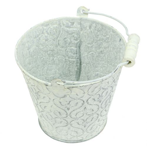 Zinkeimer mit Dekor Crème gewaschen Ø11cm H10,5cm | Floristik24.ch