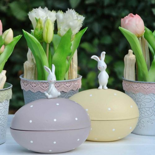 Artikel Hase auf Ei, Dekoei zum Befüllen, Ostern, Deko-Schatulle Gelb, Lila H17/16cm L15cm 2er-Set