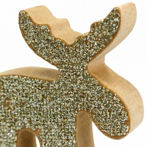 Floristik24 Streudeko Weihnachten Elch Holz Golden, Glitzer 5×5,5cm 12 St