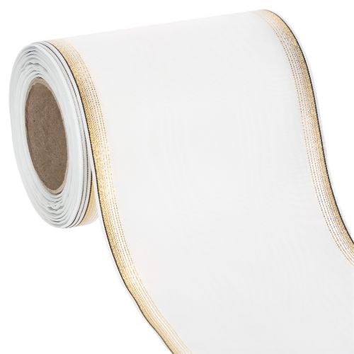 Kranzband Moiré 125mm Weiss mit Goldecken – Dekoband für Floristik und Feste online kaufen | Floristik24.ch