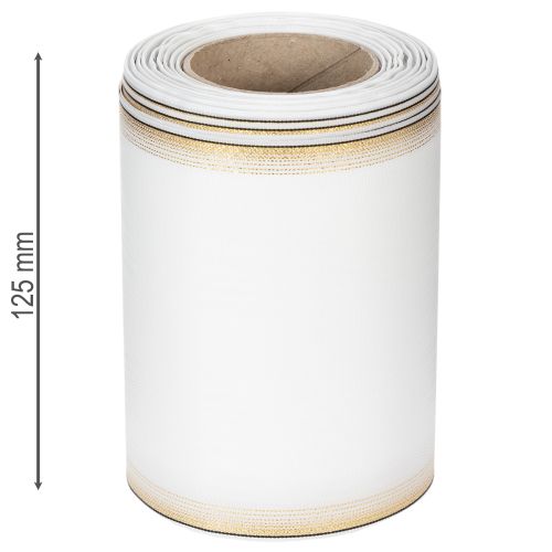 Kranzband Moiré 125mm Weiss mit Goldecken – Dekoband für Floristik und Feste | Floristik24.ch