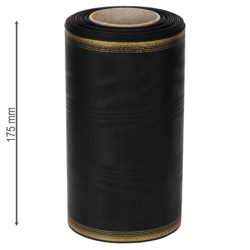 Schwarzes Kranzband aus Taft 175mm breit mit goldener Perlkante für Trauerfloristik | Floristik24.ch