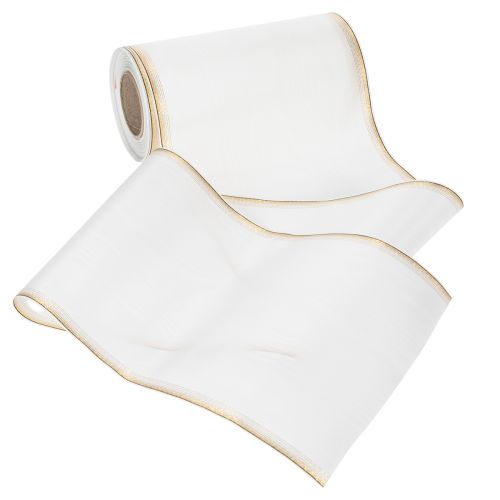 Artikel Elegantes Kranzband Moiré 200mm Weiß mit Perlkante in Gold und Spezialappretur, 25m - Perfekt für Deko & Festlichkeiten