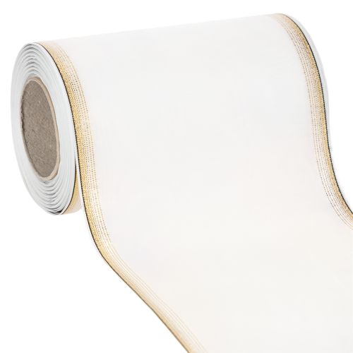 Floristik24 Elegantes Kranzband Moiré mit Goldrand, Hochzeitsdeko, Trauerband, Weiß 150mm x 25m