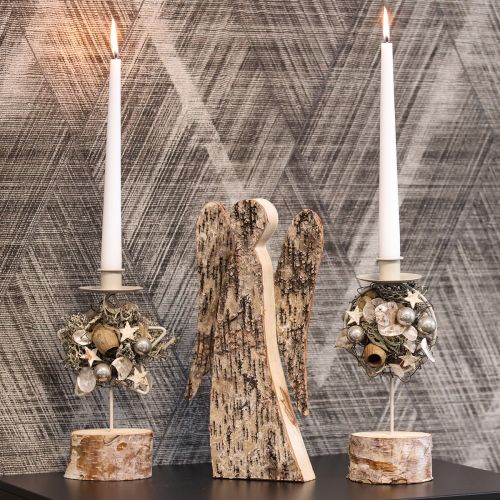 Engelfigur aus Holz mit Birkenrinde 30 cm Natur für Innenbereich | Floristik24.ch
