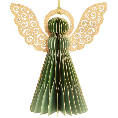 Floristik24 Engel Wabenpapier Deko Weihnachten Grün Gold 12cm 4 St
