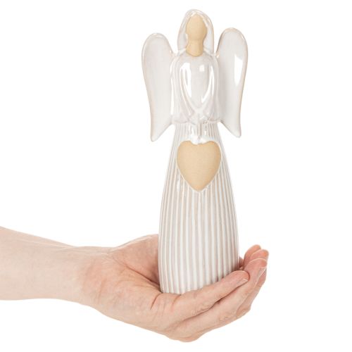 Engelfigur aus Keramik mit Herz, cremeweiss, 23 cm | Floristik24.ch