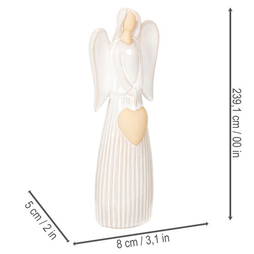 Engelfigur aus Keramik mit Herz, cremeweiss, 23 cm | Floristik24.ch