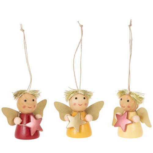 Deko-Anhänger Engel aus Holz 5 cm bunt mit Stern 9 Stück
