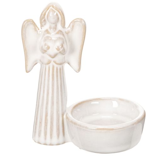 Engelsfigur mit Teelichthalter aus weisser Keramik 10cm 3er-Set | Floristik24.ch