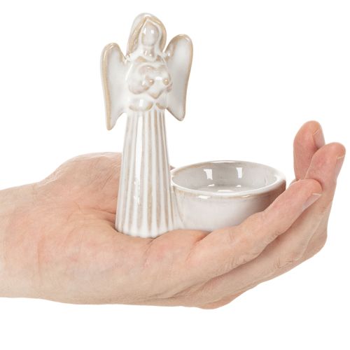 Engelsfigur mit Teelichthalter aus weisser Keramik 10cm 3er-Set | Floristik24.ch