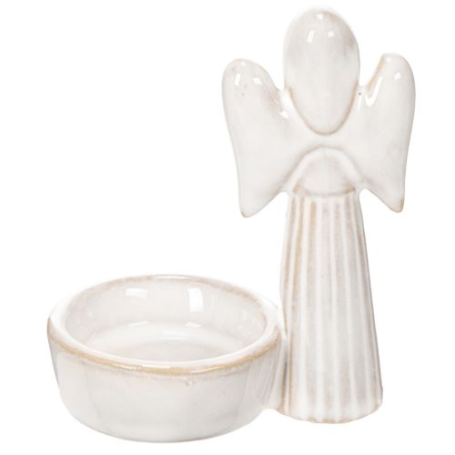 Engelsfigur mit Teelichthalter aus weisser Keramik 10cm 3er-Set | Floristik24.ch