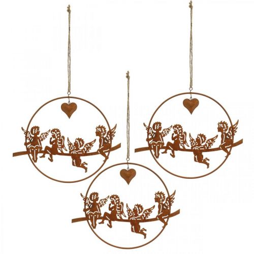 Floristik24 Weihnachtsengel im Ring, Adventsdeko, Dekoring für Hochzeit, Metalldeko Edelrost Ø20cm 3St