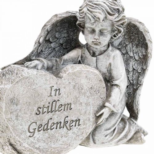 Floristik24 Engel mit Herz, Grabdeko, In stillem Gedenken, Engelsfigur, Trauerfloristik H15cm B18cm 2St