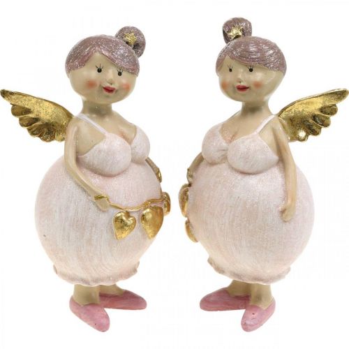 Floristik24 Rosa Engel mit Herz Deko Figur Weihnachten 9×8×19,5cm 2St