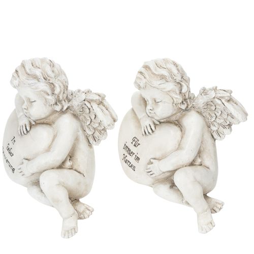 Engelfiguren aus Polyresin mit Herz und Inschrift 13 cm Grau 2er-Set für Zuhause und Dekoration | Floristik24.ch