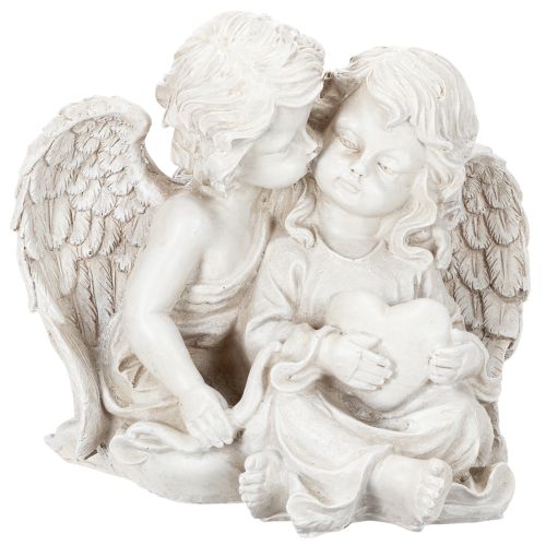 Engelskulptur Kinderengel Paar mit Herz 24 cm Grau Creme | Floristik24.ch