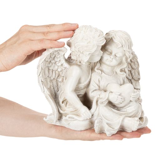 Engelskulptur Kinderengel Paar mit Herz 24 cm Grau Creme | Floristik24.ch