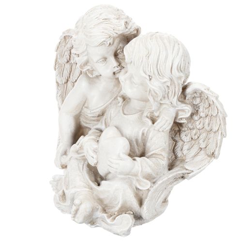 Engelskulptur Kinderengel Paar mit Herz 24 cm Grau Creme | Floristik24.ch
