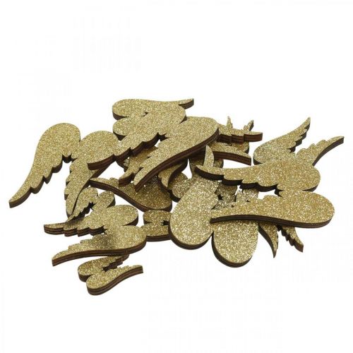 Floristik24 Streudeko, Engelsflügel, Adventsdeko, Flügel zum Dekorieren Golden, Glitter H7/5/3cm B4,5/3,5/2cm 18 St