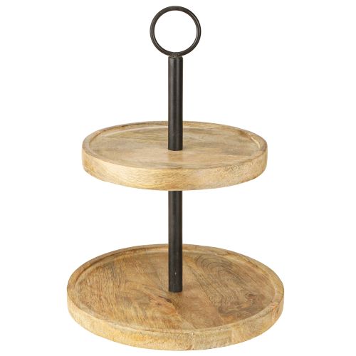 Etagere 2-stöckig Holz Metall Rund Natur Schwarz H36cm