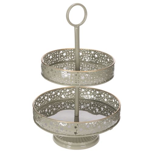 Etagere aus Metall mit Sternmotiv und Griff zweistöckig 49 cm Mint und Golden