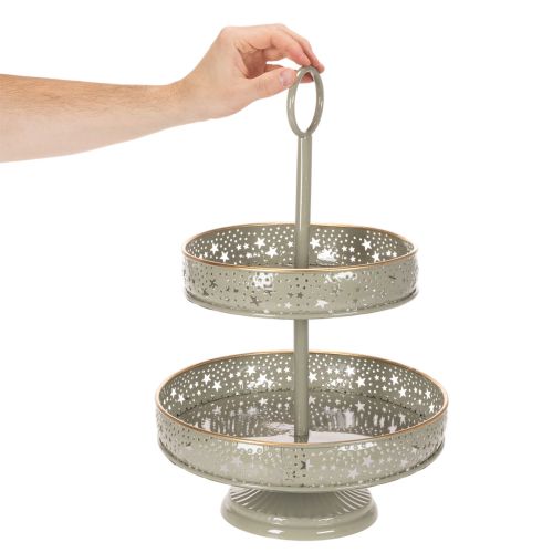 Etagere aus Metall mit Sternmotiv und Griff zweistöckig 49 cm Mint und Golden | Floristik24.ch
