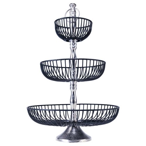 Artikel Etagere 3-stöckig Metall Schwarz Silber Ø37cm H53,5cm