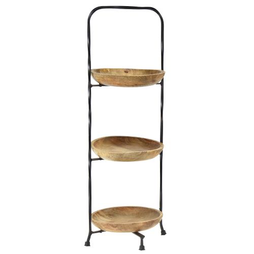 Etagere Holz Natur Metall Schwarz 3-stöckig Ø19cm H60cm