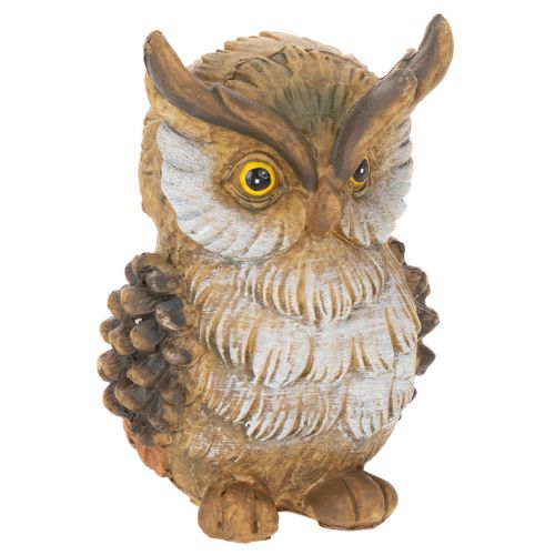 Eulenfigur aus Polyresin, sitzend, 11 cm hoch, braun-weiss