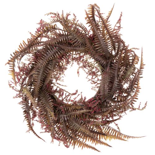 Künstlicher Kranz mit Farnzweigen aus Kunststoff, 35 cm, Bordeauxrot-Braun-Grün