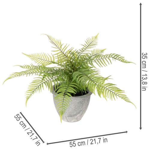 Künstlicher Farn im grauen Pflanztopf 35 cm Grün für Innenräume | Floristik24.ch