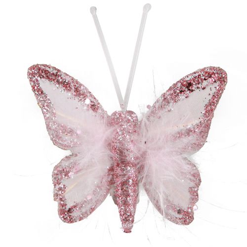 Feder Schmetterling Deko Clip Rosa Weiß 5x4,5cm 4 St