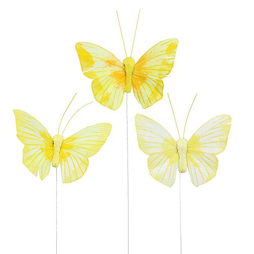 Floristik24 Feder-Schmetterling 10cm Gelb 12St